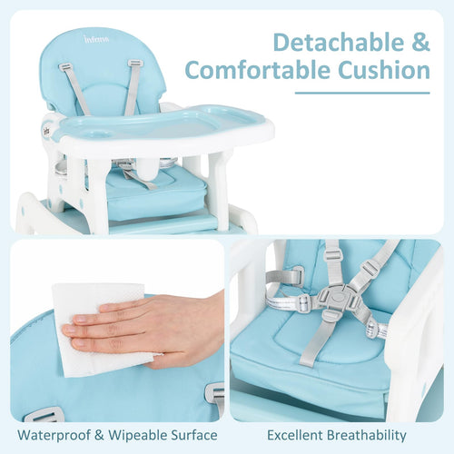 INFANS 5 in 1 Baby High Chair, Convertible Toddler Table Chair Set,  Multi-Function Seat with Lockable Universal Wheels
