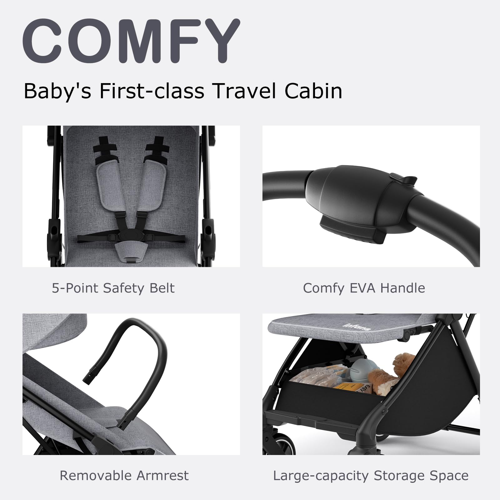 INFANS Lightweight Baby Stroller, One-Hand Gravity Fold, Compact Travel Stroller for Airplane