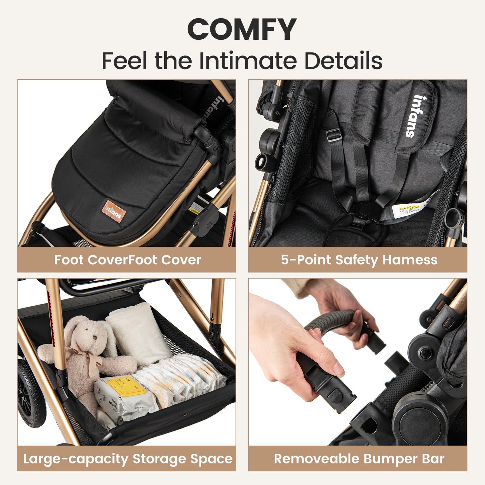INFANS 2 in 1 Baby Stroller, Folding Newborn Pram Convertible Stroller High Landscape Shock Absorption