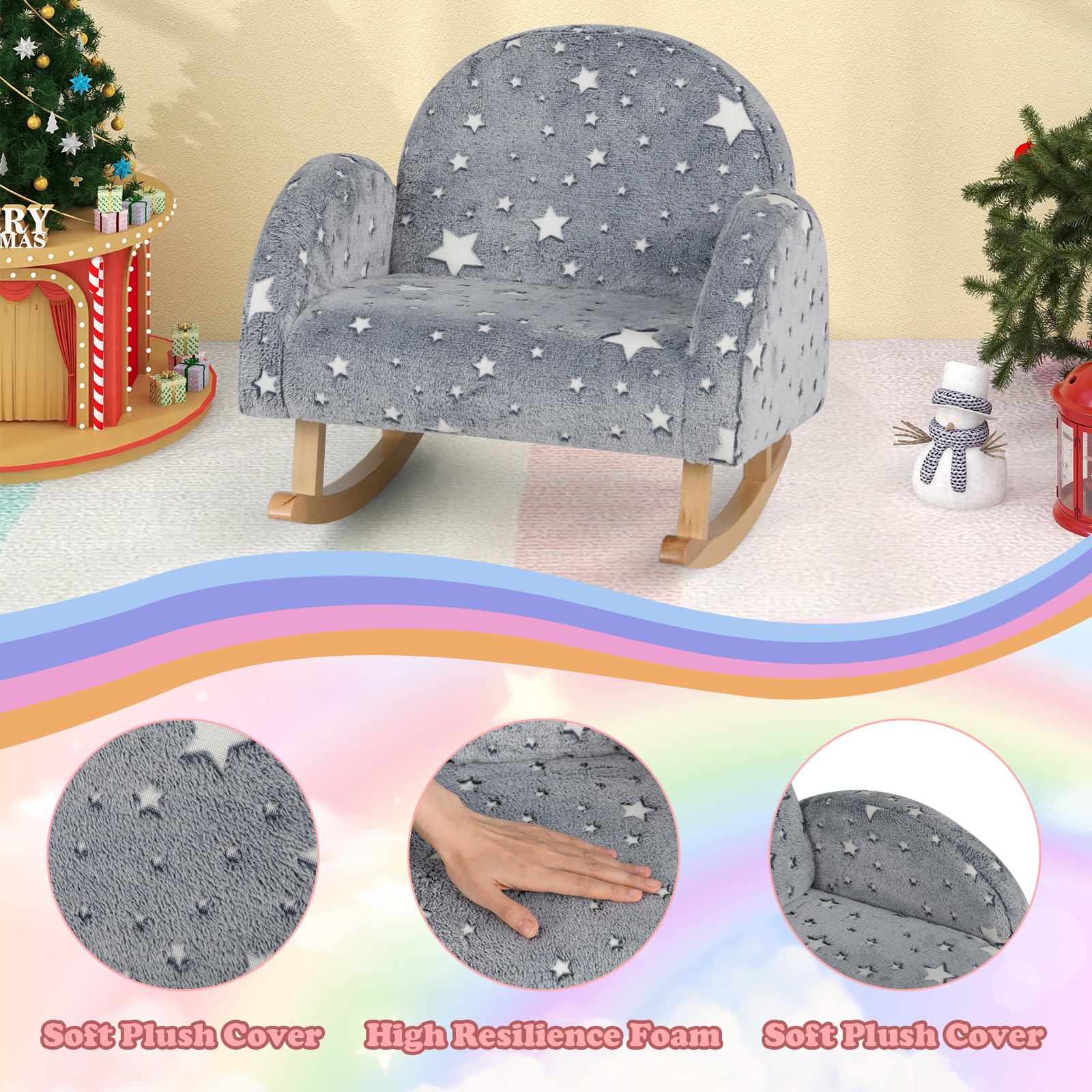 OLAKIDS Kids Sofa with Glow in The Dark, Toddler Rocking Chair