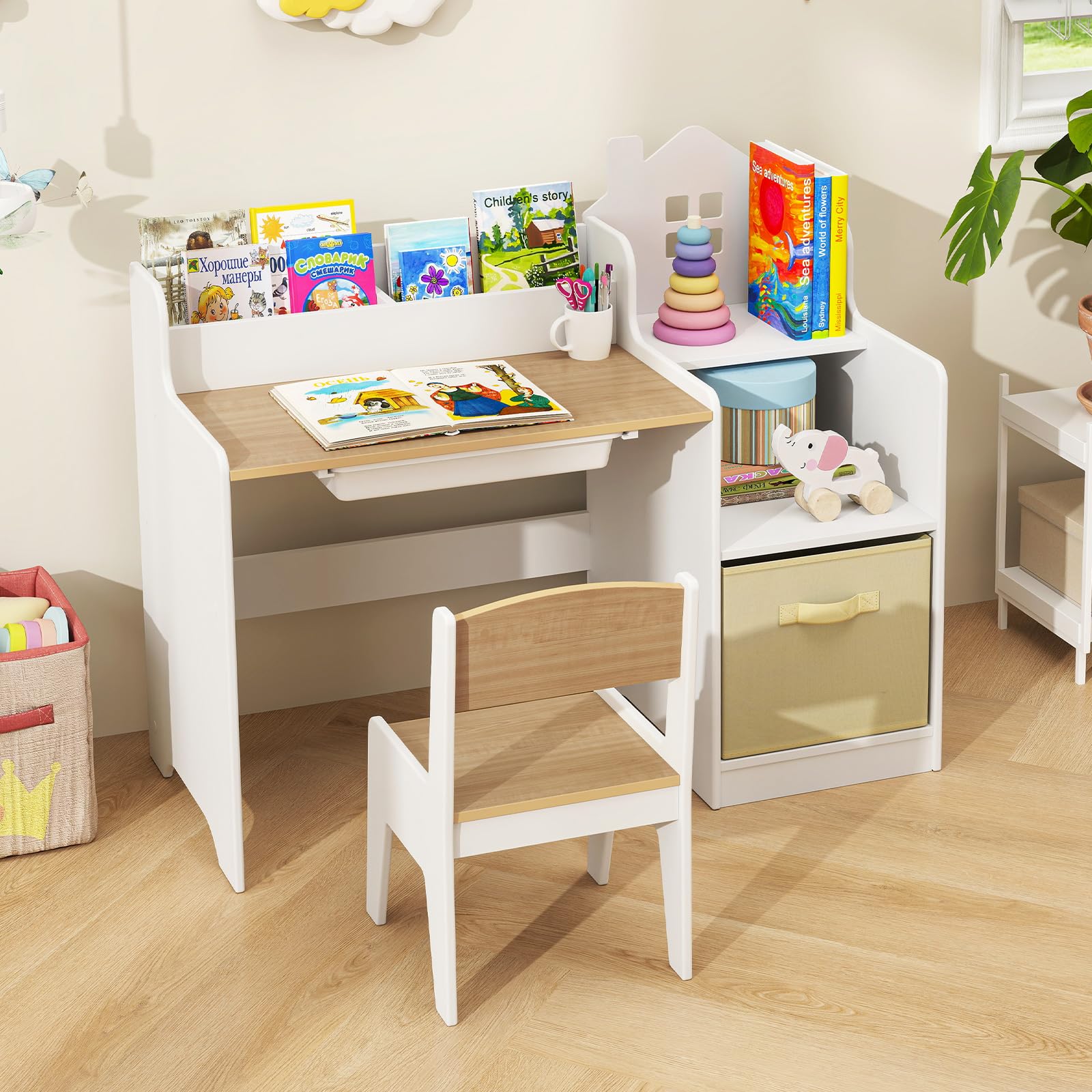 OLAKIDS Kids Table and Chair Set, Toddler Art Craft Play Wood Activity Desk with Chairs, Children Furniture