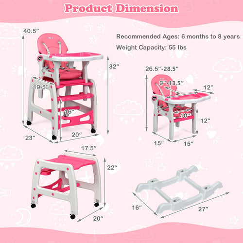 INFANS 5 in 1 Baby High Chair, Convertible Toddler Table Chair Set,  Multi-Function Seat with Lockable Universal Wheels