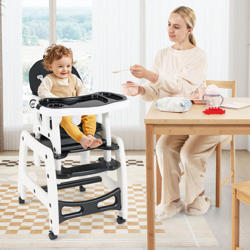 INFANS 5 in 1 Baby High Chair, Convertible Toddler Table Chair Set,  Multi-Function Seat with Lockable Universal Wheels