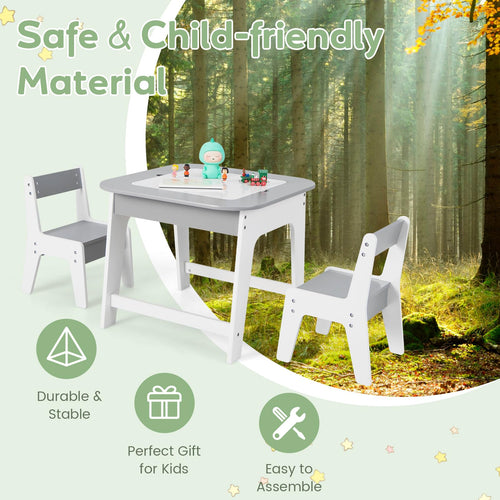 OLAKIDS Kids Table and Chair Set, 3 in 1 Wooden Activity Table with Removable Tabletop, Blackboard and Whiteboard