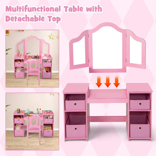 OLAKIDS Kids Vanity, 2 in 1 Princess Makeup Desk and Chair Set