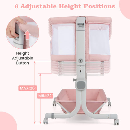 INFANS 3-in-1 Baby Bassinet, Bedside Sleeper with Comfy Mattress, Wheels, 6-Height Adjustable, Storage Basket