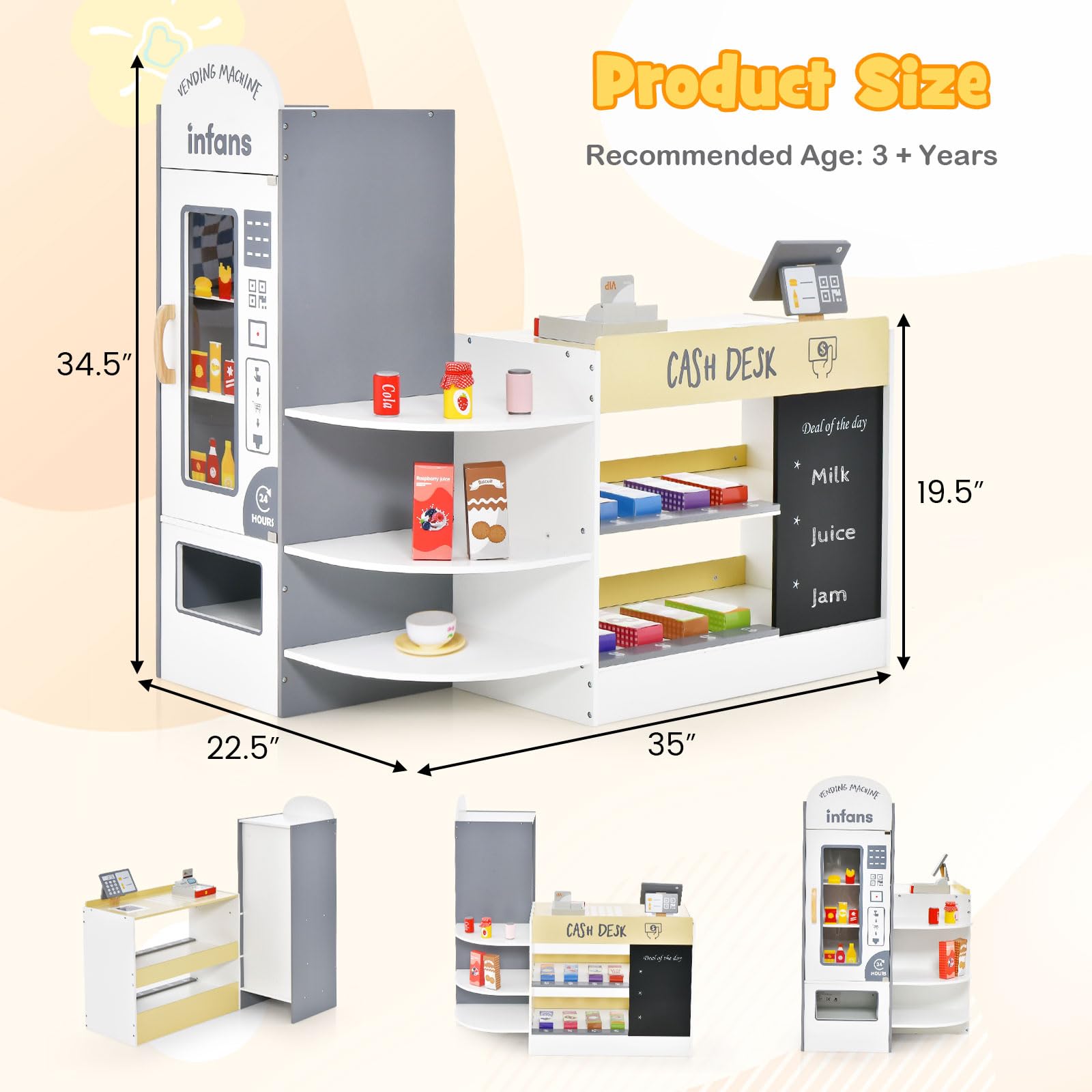 OLAKIDS Kids Grocery Store Playset, Wooden Supermarket Toy Set