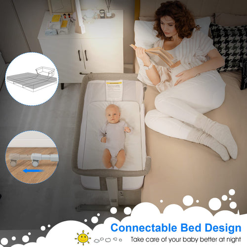 INFANS 3 in 1 Baby Bassinets, Bedside Sleeping for Newborn, Folding Crib with Mattress, Easy to Assemble Cradle
