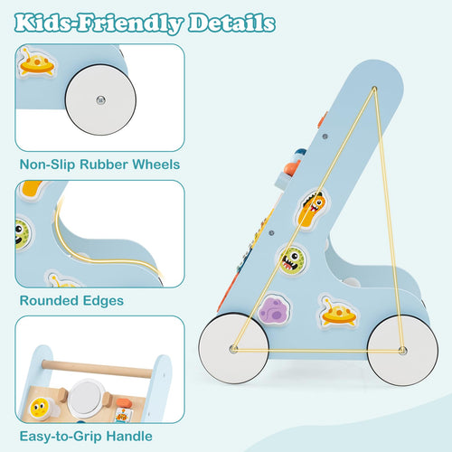 INFANS Wooden Baby Walker, Montessori Walker with Multiple Activity Toys, Storage, Push Walker Toys