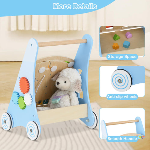 INFANS Wooden Baby Walker, Montessori Walker with Multiple Activity Toys, Push Walker Toys for Infant Learning to Walk