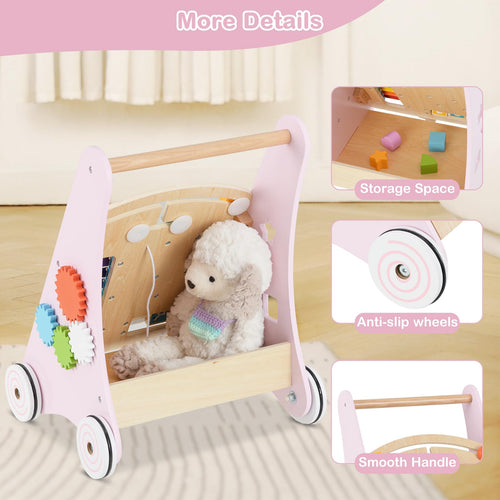 INFANS Wooden Baby Walker, Montessori Walker with Multiple Activity Toys, Push Walker Toys for Infant Learning to Walk