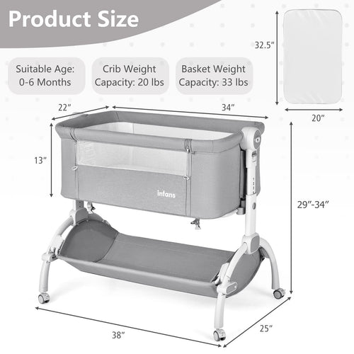 INFANS 3 in 1 Baby Bassinet, Bedside Sleeping, Rocking Cradle, Easy Folding Portable Safer Co-Sleeping Crib with Storage Basket