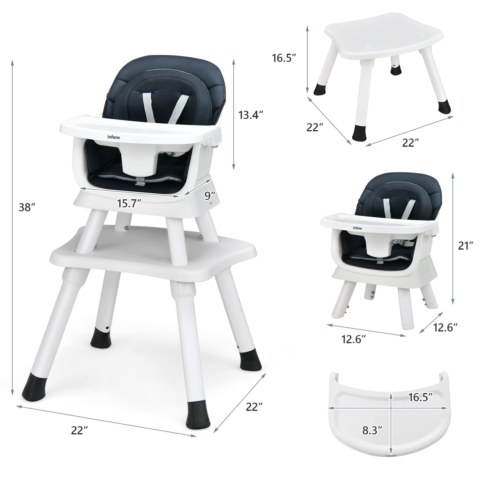 INFANS 8 in 1 Baby High Chair, Convertible Highchair for Babies and Toddlers, Infant Dining Booster Seat