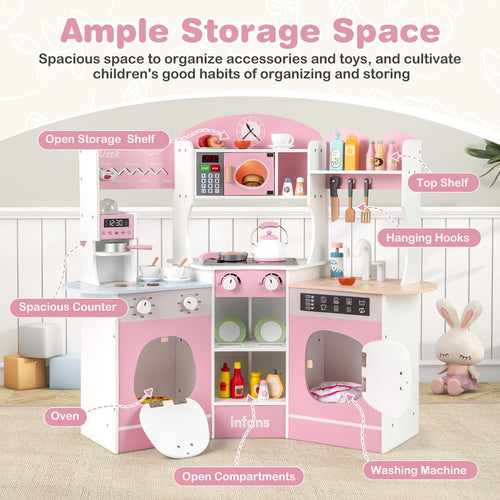 OLAKIDS Corner Kids Kitchen Playset, Toddler Wooden Pretend Cooking Set
