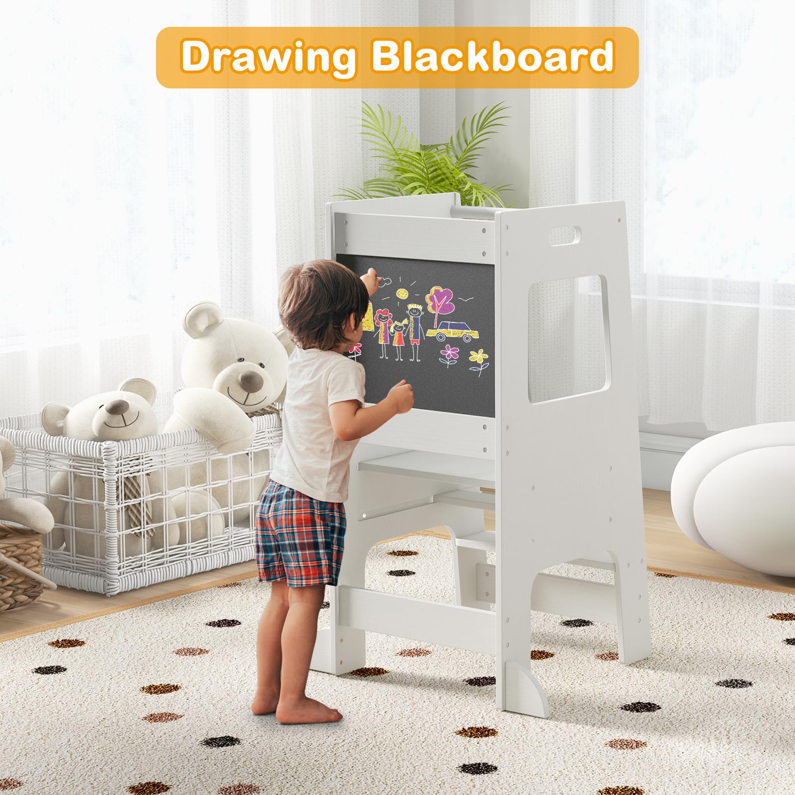 OLAKIDS Toddler Standing Tower, Kids Montessori Kitchen Step Stool Helper
