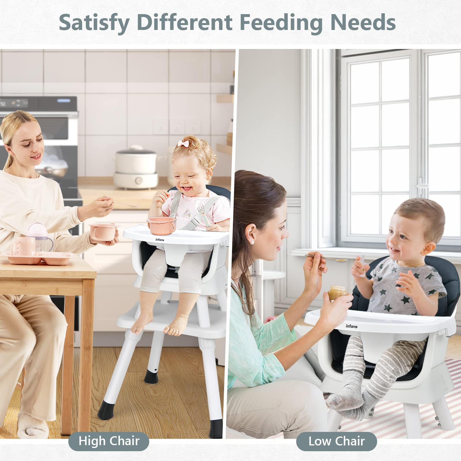 INFANS 8 in 1 Baby High Chair, Convertible Highchair for Babies and Toddlers, Infant Dining Booster Seat