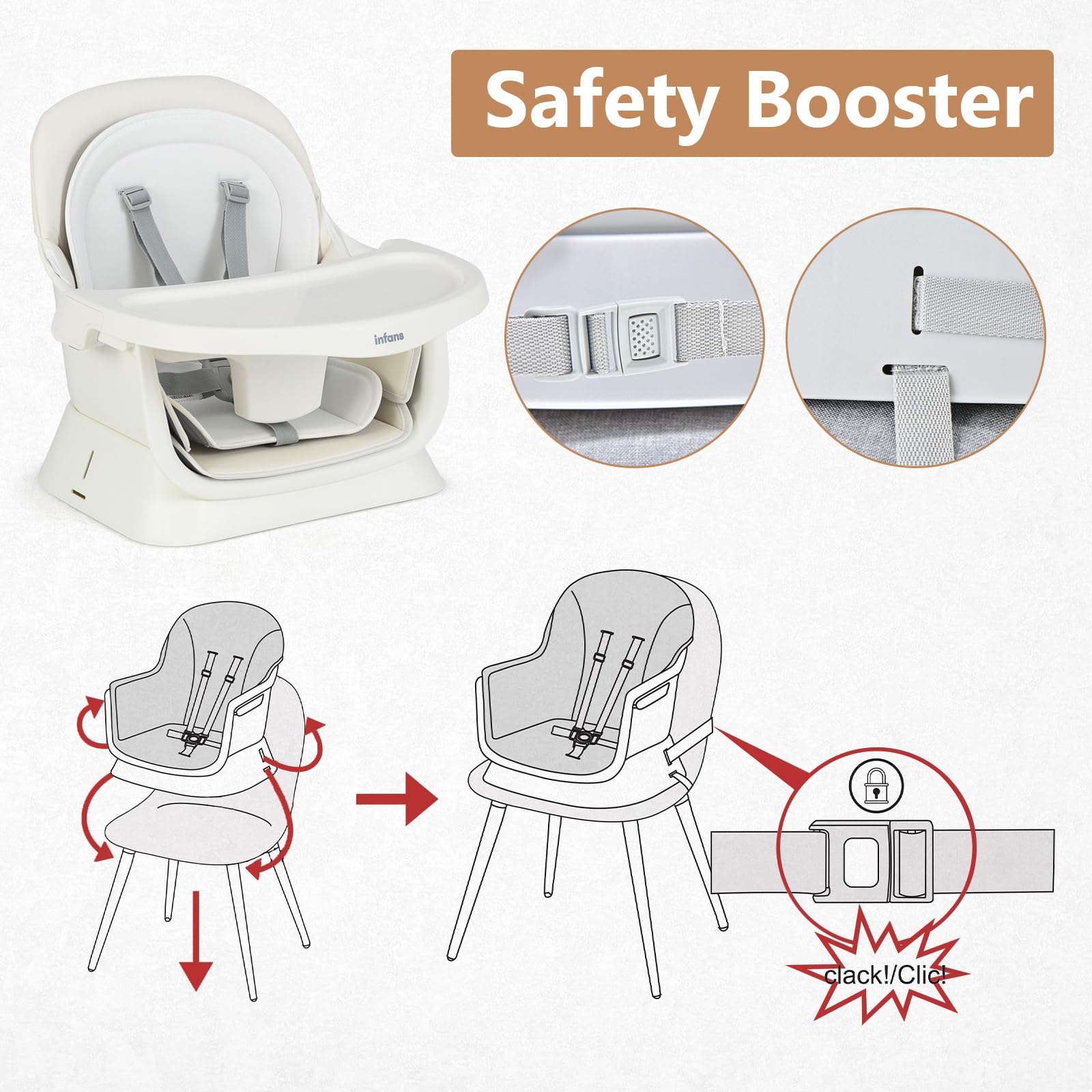 INFANS 8 in 1 Baby High Chair, Convertible Highchair for Babies and Toddlers, Infant Dining Booster Seat