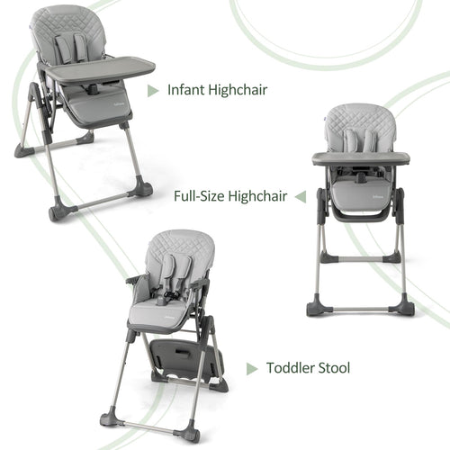 INFANS Baby High Chair, Convertible Quick Folding Portable Highchair with Adjustable Height Backrest Footrest