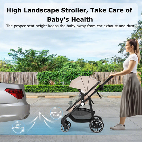INFANS 2 in 1 Baby Stroller, High Landscape Infant Stroller & Reversible Bassinet Pram, Foldable Pushchair