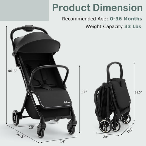 INFANS Lightweight Baby Stroller, One-Hand Gravity Fold, Compact Travel Stroller for Airplane