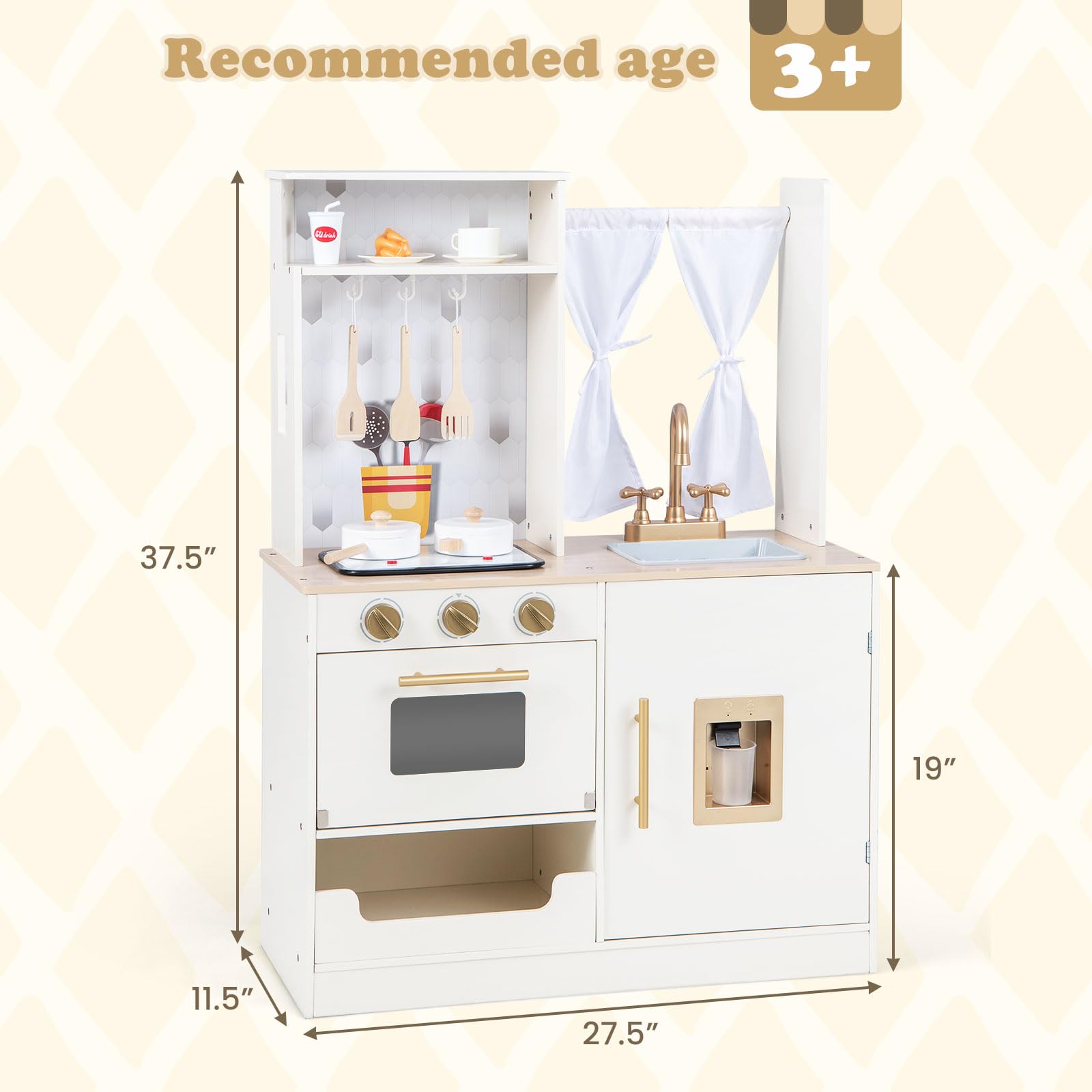 OLAKIDS Kids Kitchen Playset, Toddler Wooden Pretend Cooking Set Microwave, Simulation Play Kitchen Toy for Children