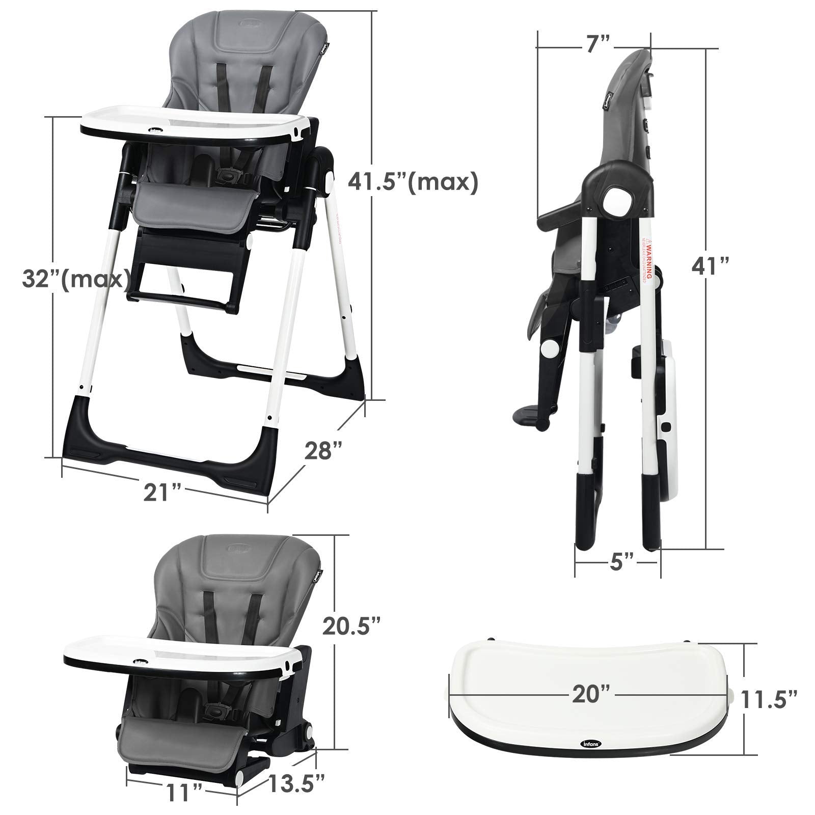 INFANS 4 in 1 High Chair–Booster Seat, Convertible Highchair, Installation-Free,Simple Fold for Baby, Infant& Toddler