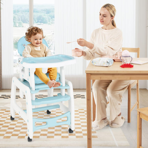 INFANS 5 in 1 Baby High Chair, Convertible Toddler Table Chair Set,  Multi-Function Seat with Lockable Universal Wheels