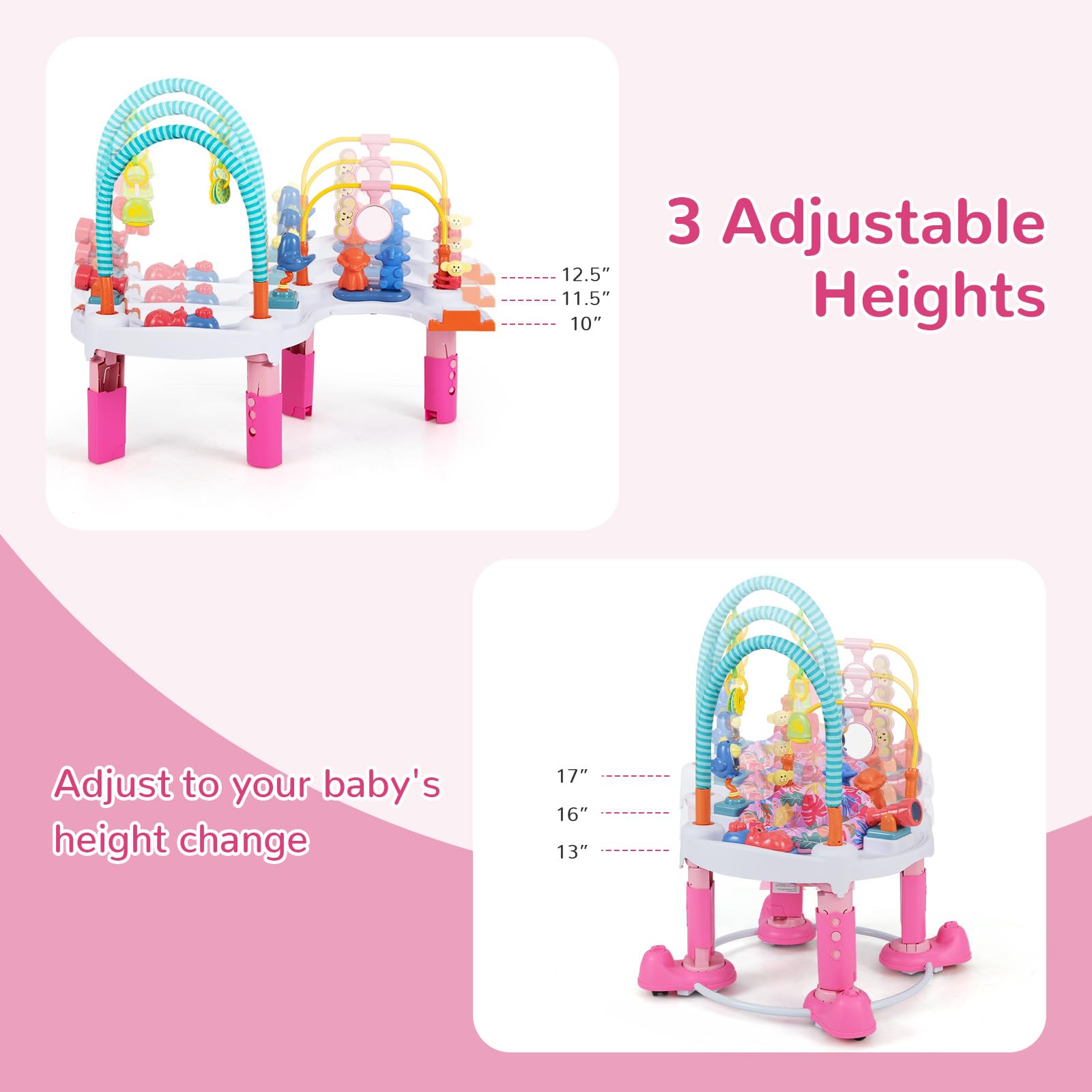 INFANS Baby Bouncer Activity Center 5 in 1 Toddler Bouncing Activity Saucer Playtime Mat Activity Table with 360°Rotating Seat
