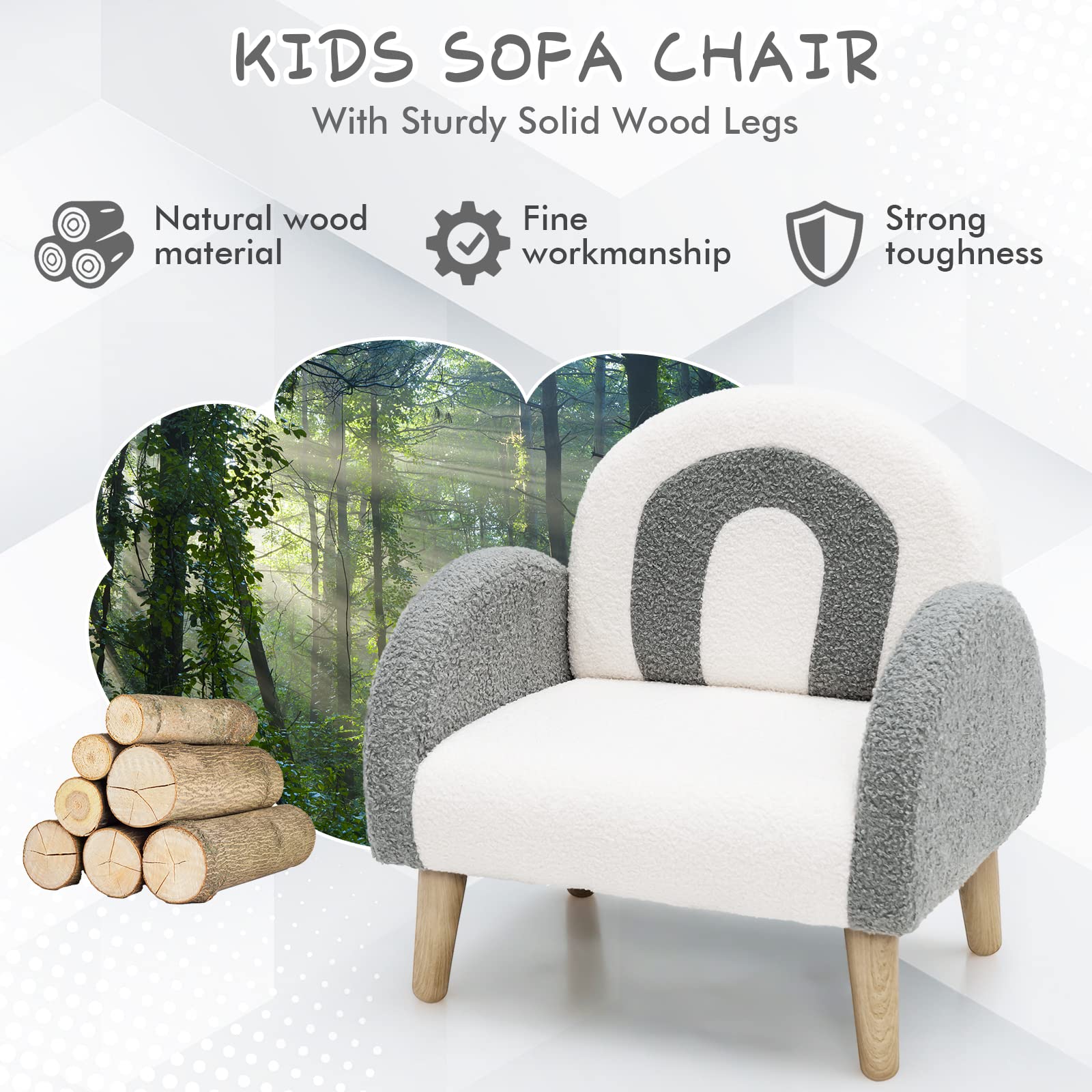 OLAKIDS Kids Sofa, Toddler Armchair with Solid Wooden Frame Anti-Tipping Design Plush Fabric