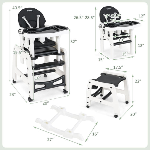 INFANS 5 in 1 Baby High Chair, Convertible Toddler Table Chair Set,  Multi-Function Seat with Lockable Universal Wheels