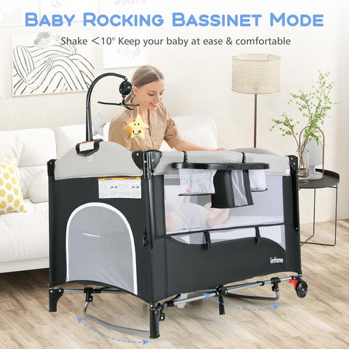 INFANS 5 in 1 Portable Playard, Larger Size Baby Bassinet Bedside Sleeper, Diaper Changer, Foldable Bedside Crib