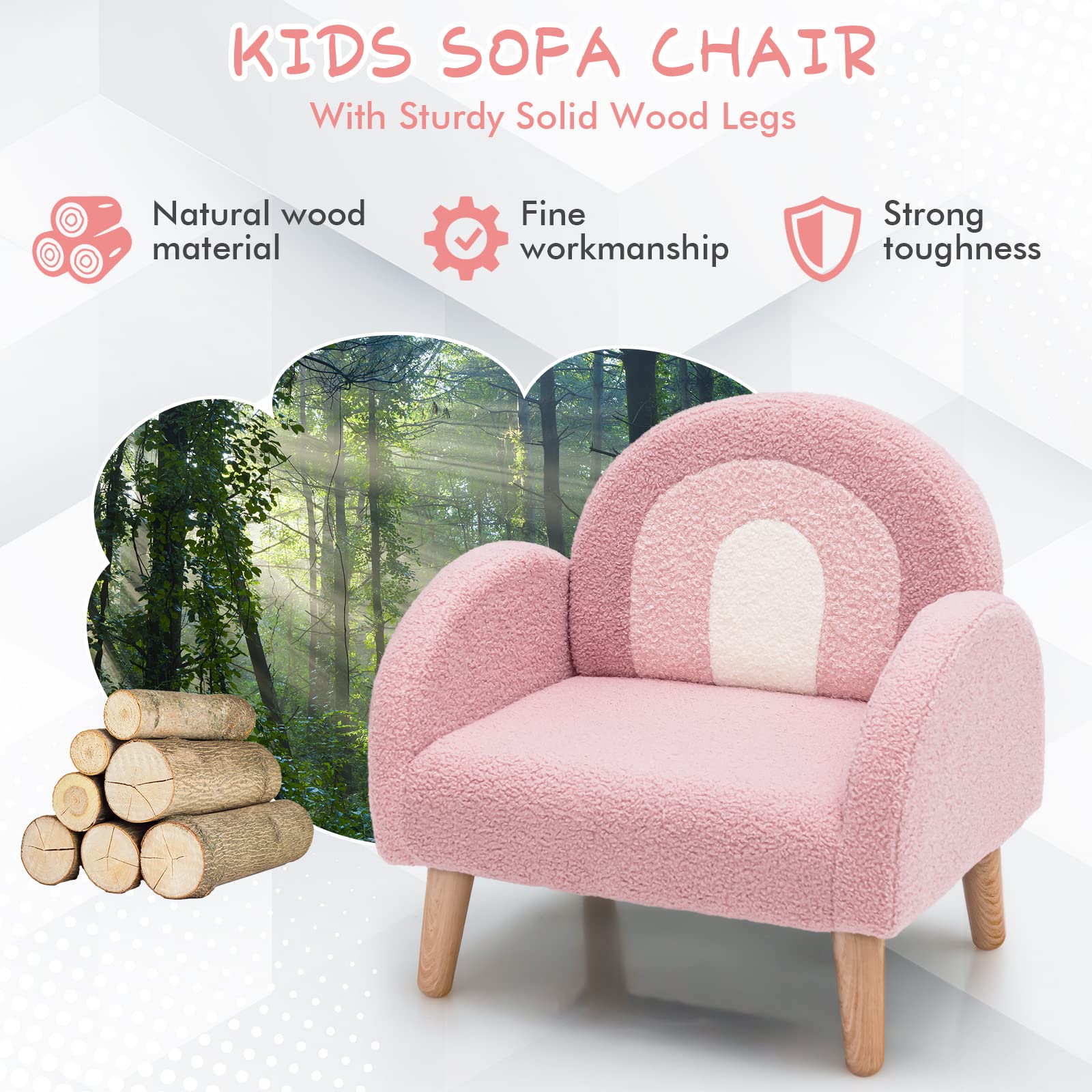 OLAKIDS Kids Sofa, Toddler Armchair with Solid Wooden Frame Anti-Tipping Design Plush Fabric