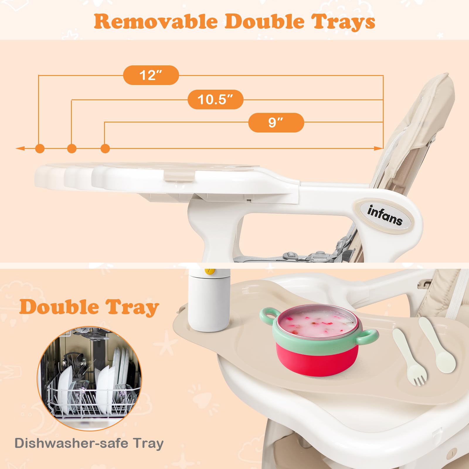 INFANS 5 in 1 Baby High Chair, Convertible Toddler Table Chair Set,  Multi-Function Seat with Lockable Universal Wheels