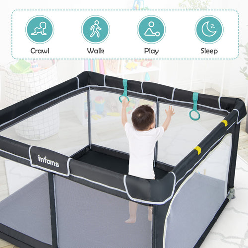 INFANS Baby Playpen, 50’’x50’’ Foldable Large Baby Playard, Indoor Outdoor Kids Activity Center Baby Fence
