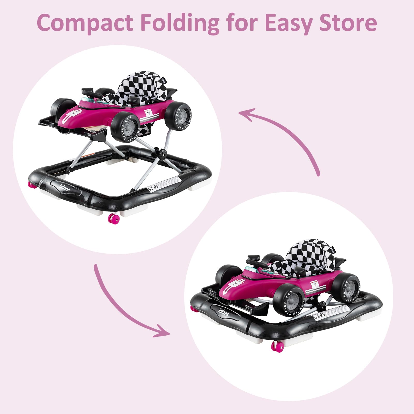 INFANS 4 in 1 Baby Walker, Foldable Toddler Activity Center with Adjustable Height, Removable Toy Tray, Push Walker