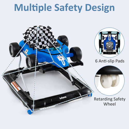 INFANS 4 in 1 Baby Walker, Foldable Toddler Activity Center with Adjustable Height, Removable Toy Tray, Push Walker