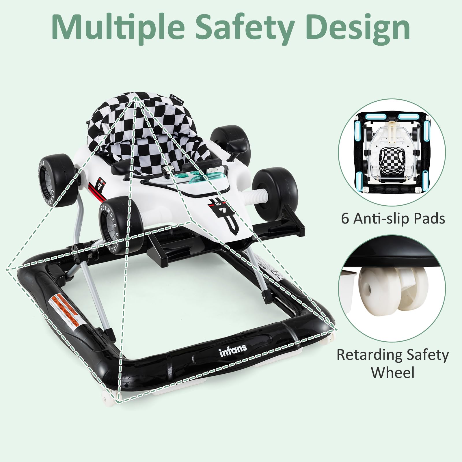 INFANS 4 in 1 Baby Walker, Foldable Toddler Activity Center with Adjustable Height, Removable Toy Tray, Push Walker