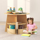 OLAKIDS Toddler Table and Chair Set with 4 Storage Stools, Wooden Flower Shaped Nesting Table with Blackboard Drawers