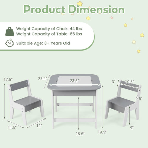 OLAKIDS Kids Table and Chair Set, 3 in 1 Wooden Activity Table with Removable Tabletop, Blackboard and Whiteboard