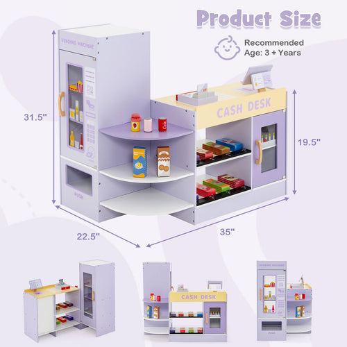 OLAKIDS Kids Grocery Store Playset, Wooden Supermarket Toy Set