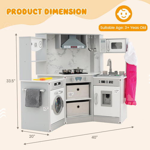 OLAKIDS Corner Kids Kitchen Playset, Toddler Wooden Pretend Cooking Set, Simulation Play Kitchen Toy