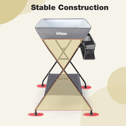 INFANS Baby Changing Table, Folding Diaper Station Portable Nursery Organizer with Safety Belt and Storage Racks