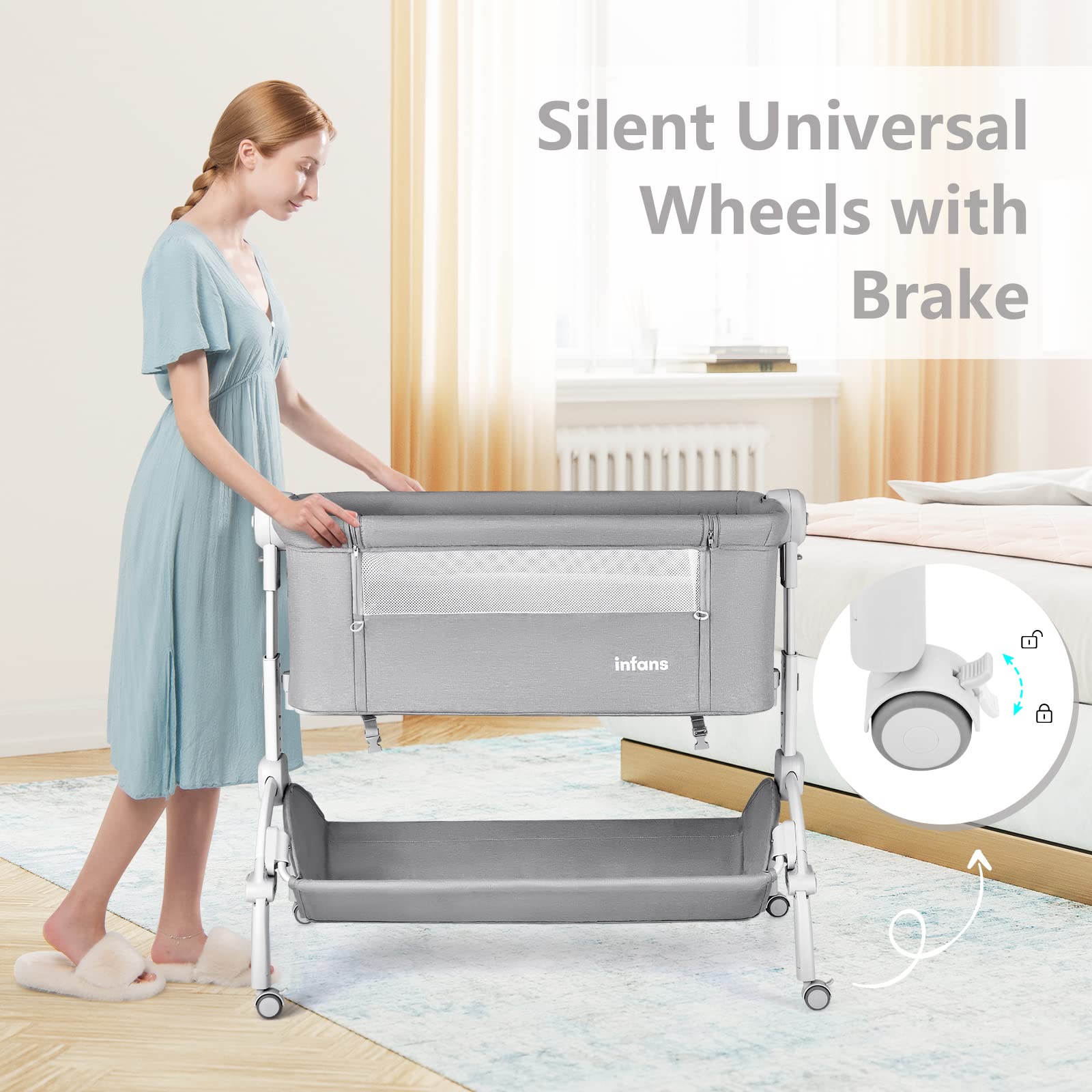 INFANS 3 in 1 Baby Bassinet, Bedside Sleeping, Rocking Cradle, Easy Folding Portable Safer Co-Sleeping Crib with Storage Basket
