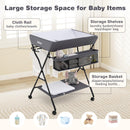 INFANS Baby Changing Table with Wheels, Portable Folding Diaper Station Nursery Organizer with Adjustable Height