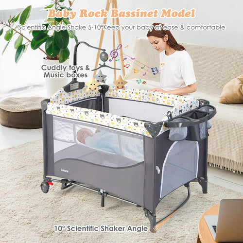 INFANS 5 in 1 Portable Playard, Larger Size Baby Bassinet Bedside Sleeper, Diaper Changer, Foldable Bedside Crib