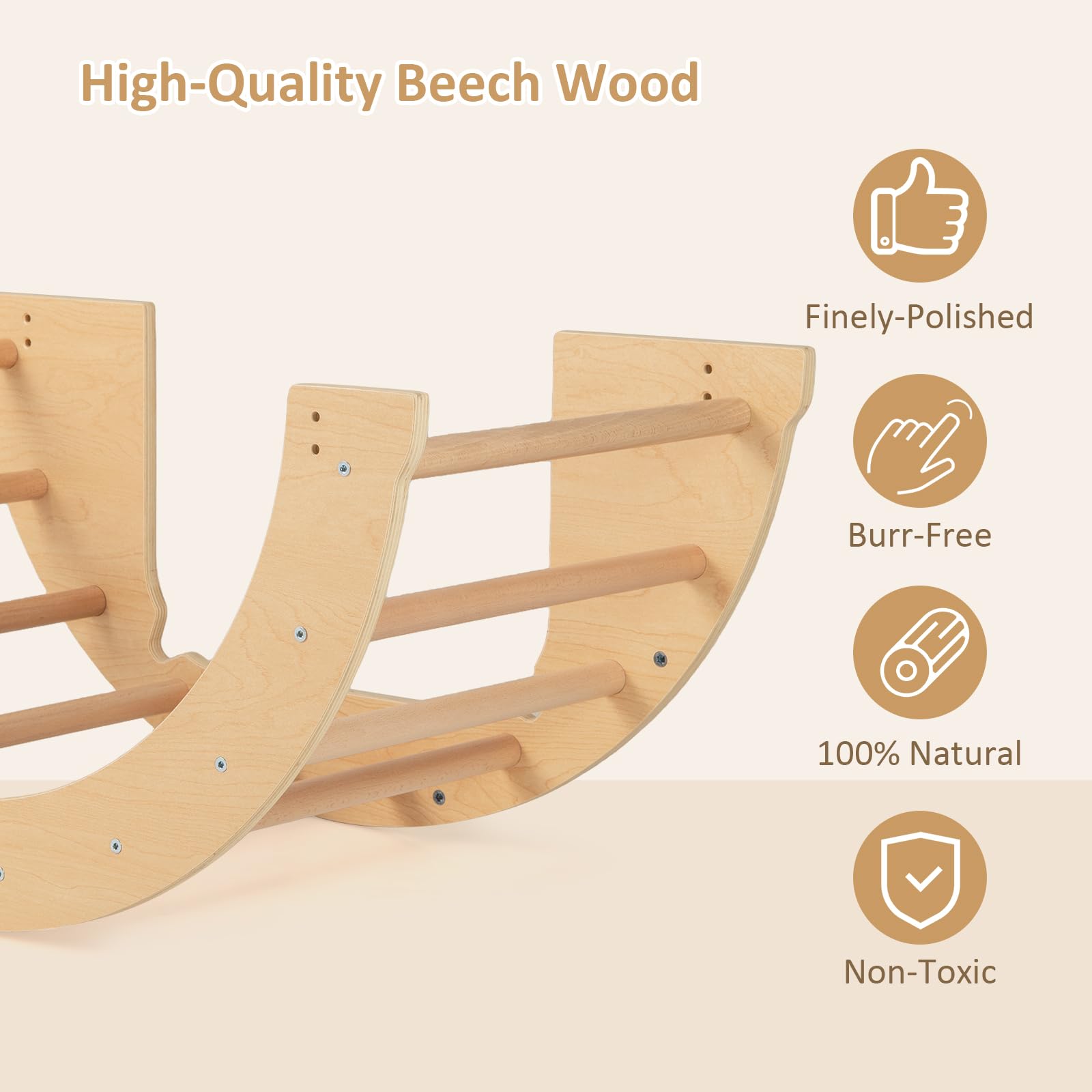 OLAKIDS Wooden Arch Climber Rocker with Soft Cushion for Toddlers