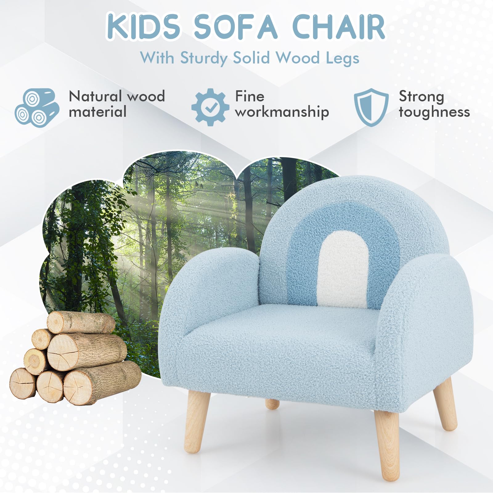 OLAKIDS Kids Sofa, Toddler Armchair with Solid Wooden Frame Anti-Tipping Design Plush Fabric