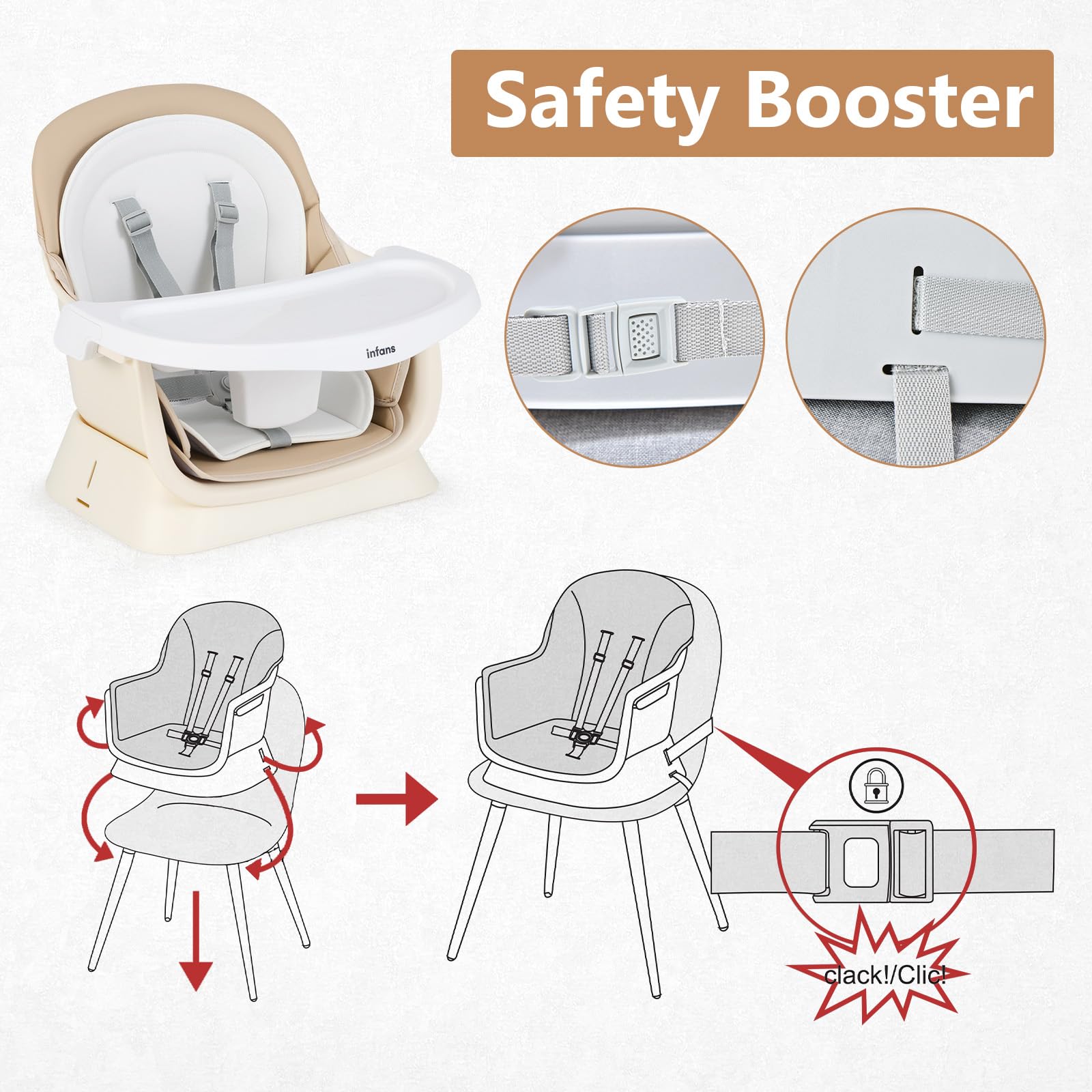 INFANS 8 in 1 Baby High Chair, Convertible Highchair for Babies and Toddlers, Infant Dining Booster Seat