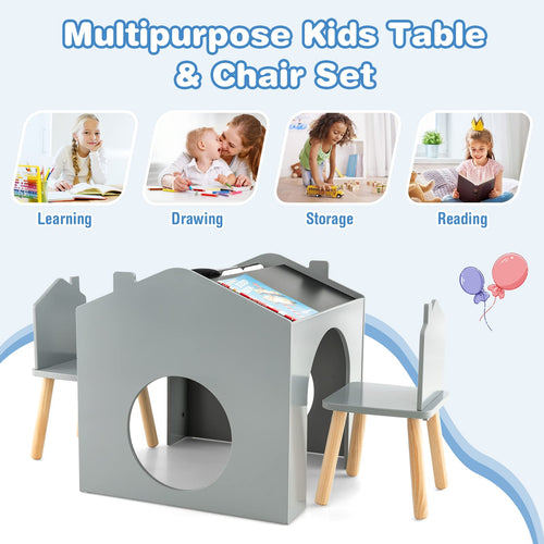 OLAKIDS Kids Table and Chair Set, Wood Multi Activity Table with Blackboard for Toddler Playing Drawing Reading Arts Crafts