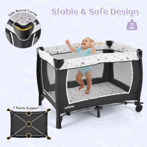 INFANS 4 in 1 Pack and Play, Portable Baby Kid Infant, Travel Playard with Bassinet, Mattress, Diaper Changer